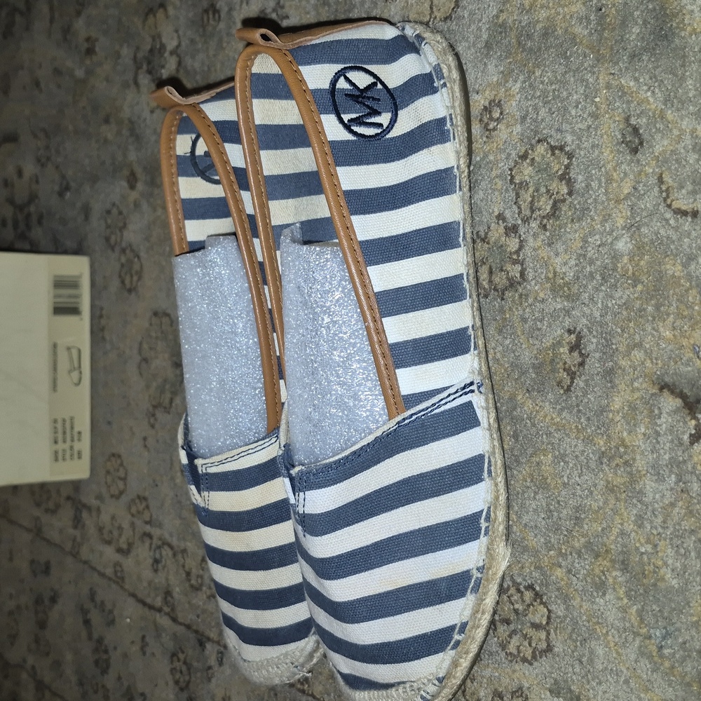 Michael Kors Kids Navy and White Striped Moccasins - Picture 2 of 6
